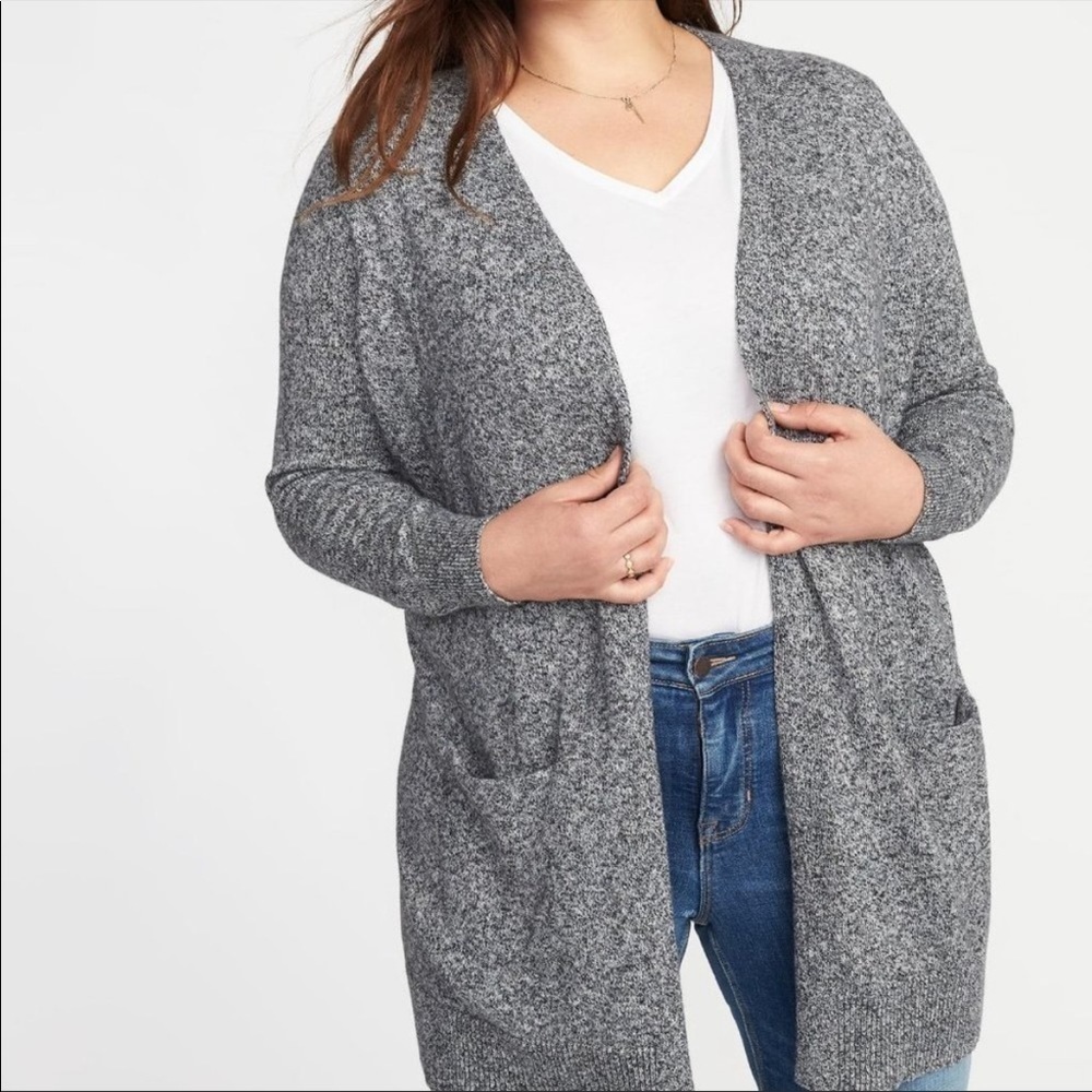 Old Navy Spongy Grey Marl Long Cardigan Sweater Cozy Effortless Cabincore